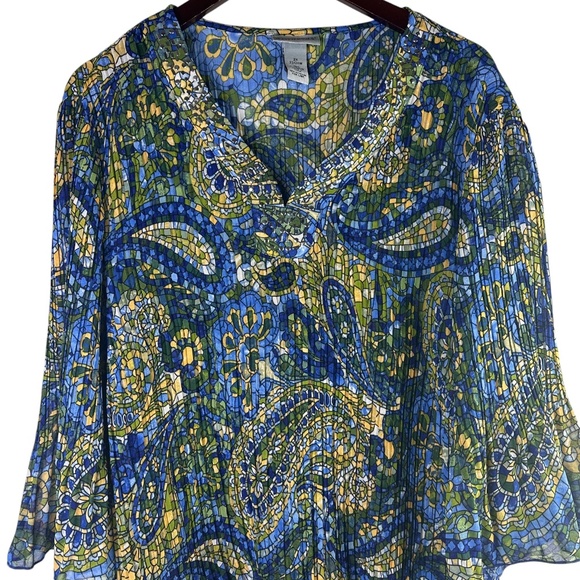 Catherines Top Tunic Shirt Blouse Sz 2X 3X 22 24 Crinkle Stained Glass Mosaic - Picture 3 of 4